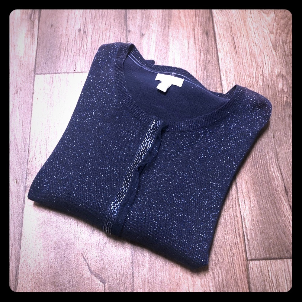 Charter Club Sparkly Blue Cardigan Sweater Sequined Button Front Top |Size Large - Picture 5 of 11